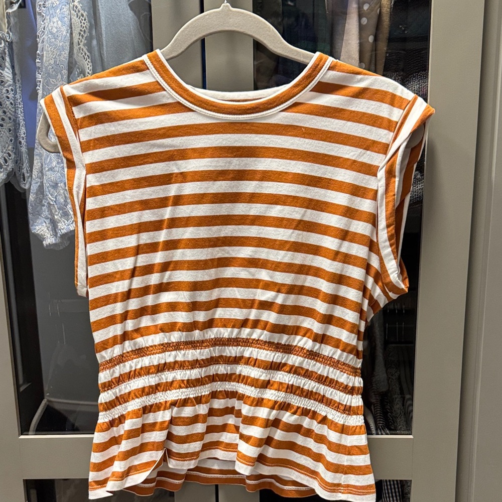 Veronica Beard Orange and White Striped Top